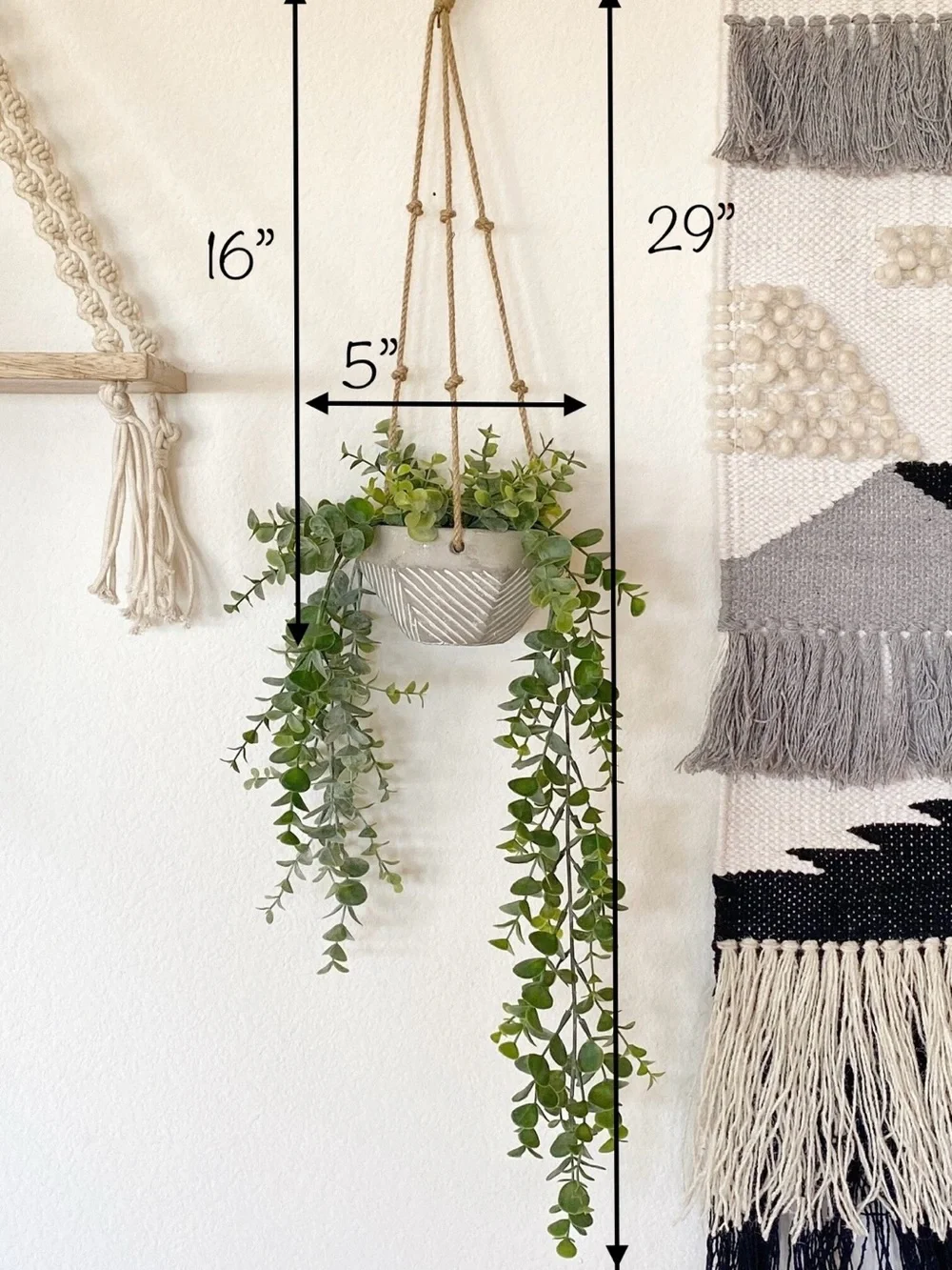 Handmade Hanging Planter with Green Faux Eucalyptus